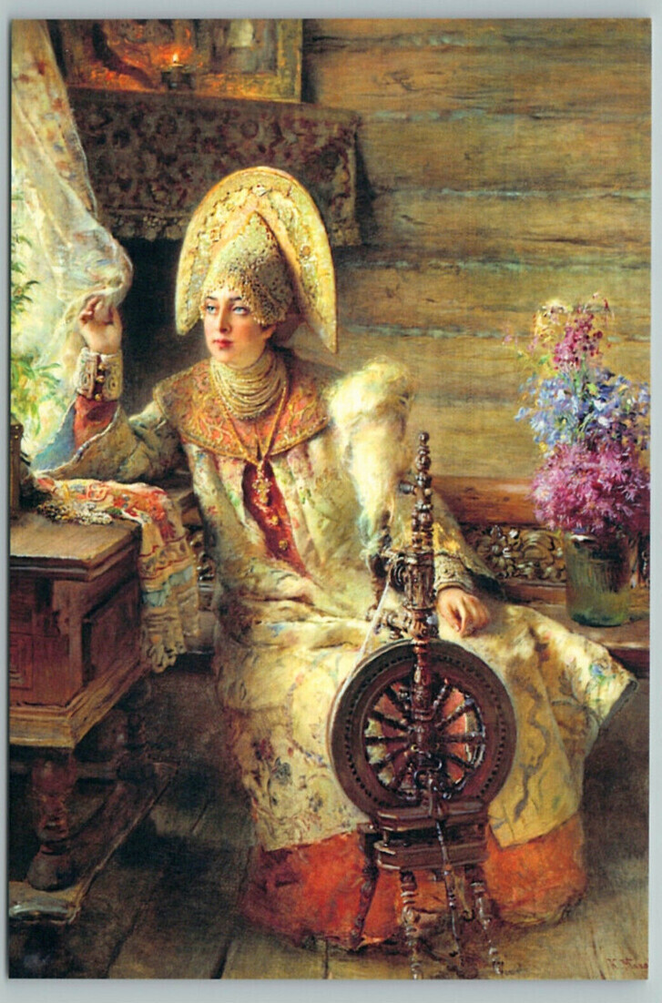 SEW ART WOMAN Russian Traditional Costume Spindle spinning wheel Modern