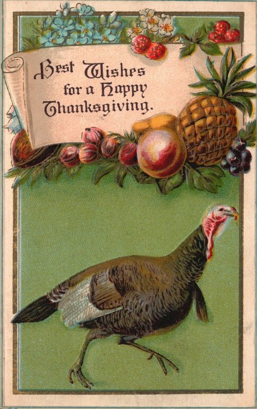 Vintage Postcard 1911 Best Wishes For A Happy Thanksgiving Turkey Remembrance