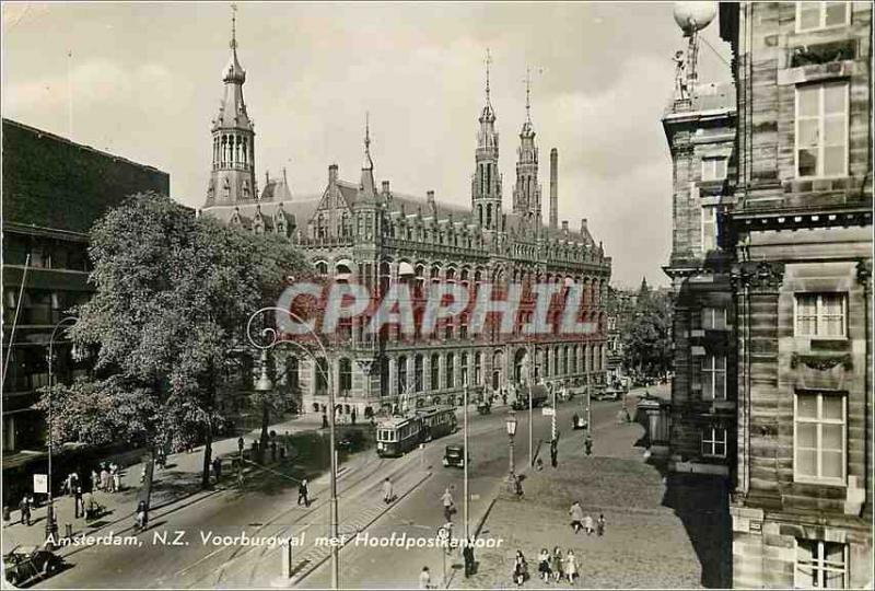 CPM Amsterdam N Z Voorburgwal avec le Bereau de Poste Central Tramway