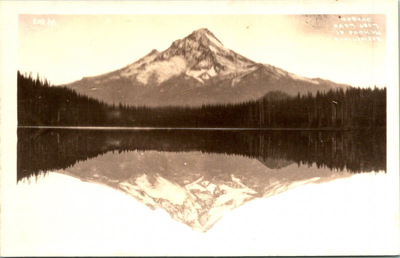 Mt Hood at Lost Lake OR RPPC Postcard unused 1930s/40s