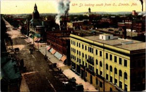 Postcard Overview of 12th Street Looking South From O. in Lincoln, Nebraska