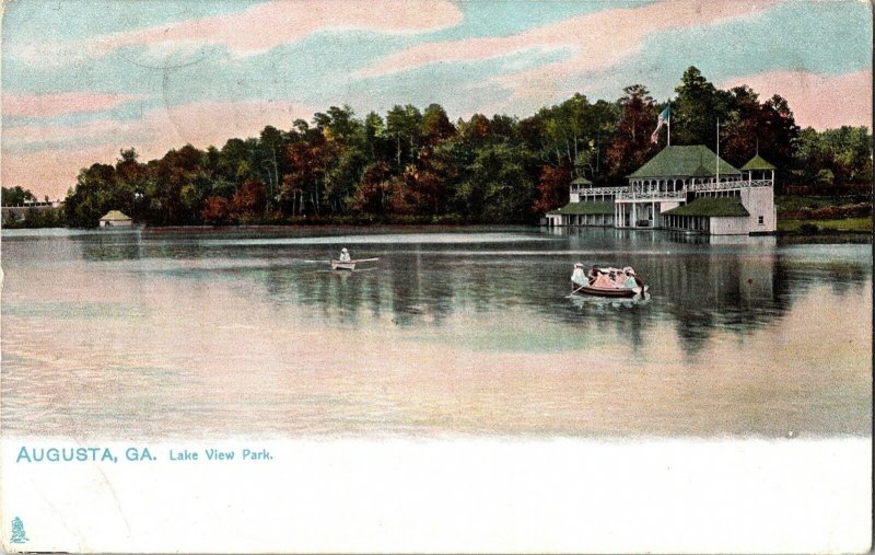 Augusta GA Lake View Park Antique Postcard Divided Back WOB Cancel Walnut Vtg PM 