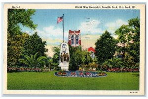 1947 World War Memorial Scoville Park Monument Field Oak Park Illinois Postcard