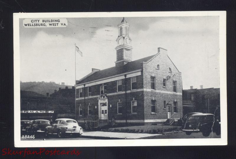 WELLSBURG WEST VIRGINIA 1940's CARS CITY BUILDING ANTIQUE VINTAGE POSTCARD