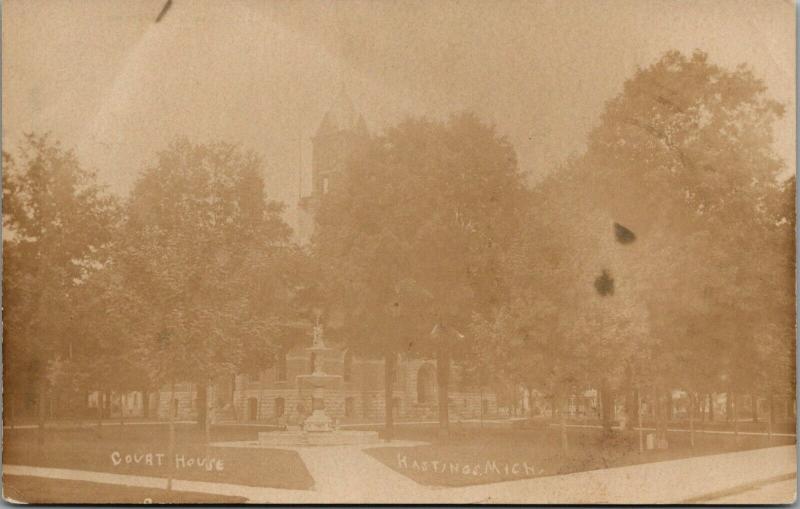 Hastings MI~Path To Civil War Soldiers Monument In Front of Courthouse~RPPC 1910 