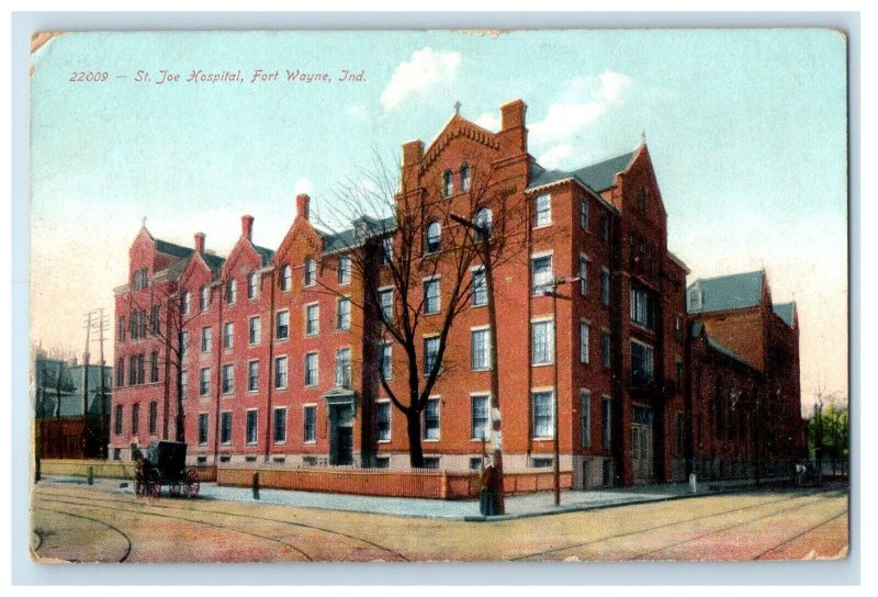 c1910's St. Joe Hospital Horse Carriage Fort Wayne Indiana IN Antique Postcard