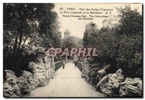 Old Postcard Paris Buttes Chaumont Park Suspension Bridge and The Belvedere
