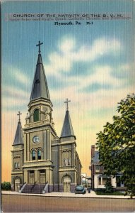 Vtg Plymouth Pennsylvania PA Church of the Nativity of the B.V.M. 1940s Postcard
