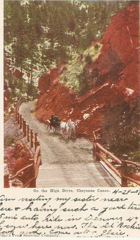 On the High Drive. Horse and carriage Old vintage American PC