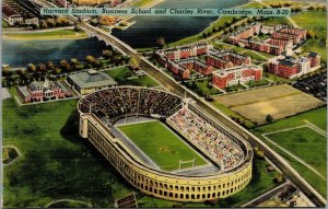 Vtg Cambridge MA Harvard Stadium Business School Charles River 1940s Postcard