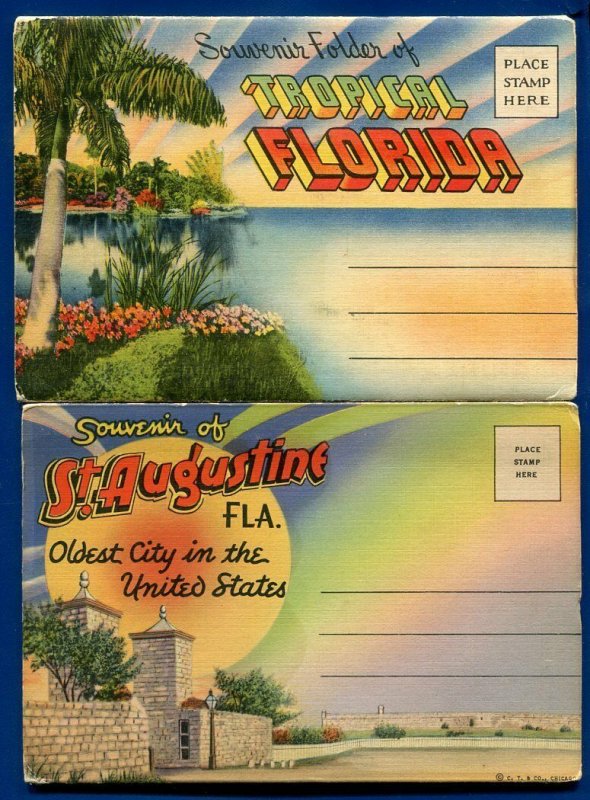 Lot 2 Florida postcard folders: Tropical Florida and St Augustine