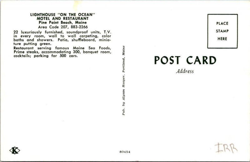 Pine Point Beach, ME Maine  LIGHTHOUSE MOTEL & RESTAURANT  Roadside  Postcard