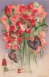 6 Postcards Set, Easter, Winsch 1910, Schmucker, Women in Flower Faces,Butterfly