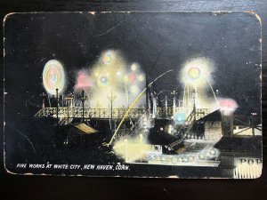 Vintage Postcard 1909 Fireworks White City Amusement Park New Haven Connecticut