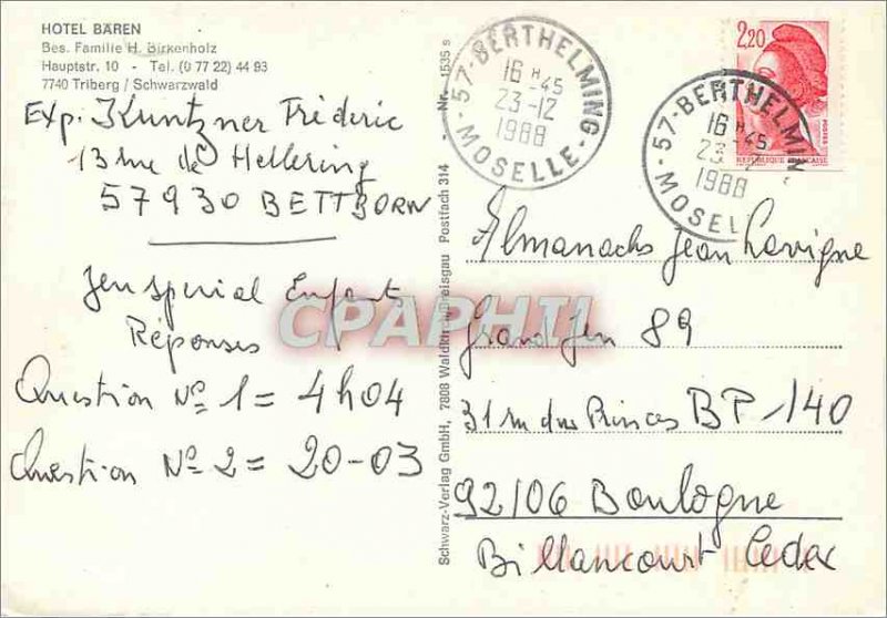 Postcard Modern Hotel Baren