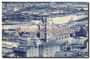 Postcard Old Treport church St Jacques and the view taken was a straight port