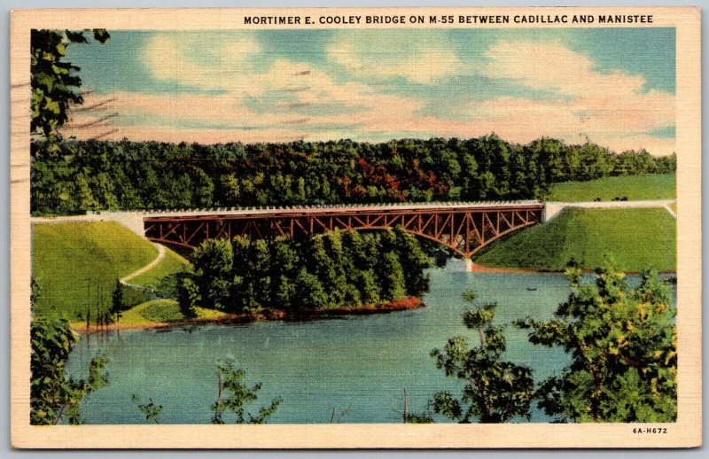 Cadillac & Manistee Michigan 1938 Postcard Mortimer E. Cooley Bridge