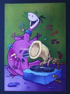 The Flintsones DINO DANCING MUSIC F J Warren DUFEX FOIL Postcard 503602 c1994