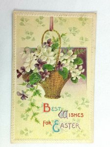 Vintage Postcard 1910's Best Wishes for Easter Flowers in a Basket Embossed