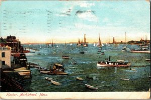 View of the Harbor and Waterfront, Marblehead MA c1907 Vintage Postcard B06