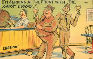 1940s Military Bar Beer Tank Corps Comic Humor Tichnor linen Postcard 22-10917