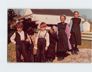 Postcard Frolicking Amish Children, Heart of Amishland, Pennsylvania