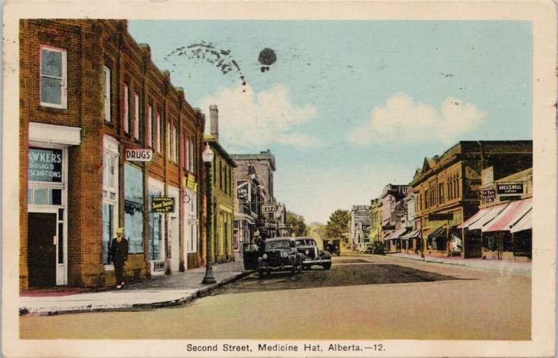 Medicine Hat Alberta Second Street AB Alta c1948 PECO Postcard E79