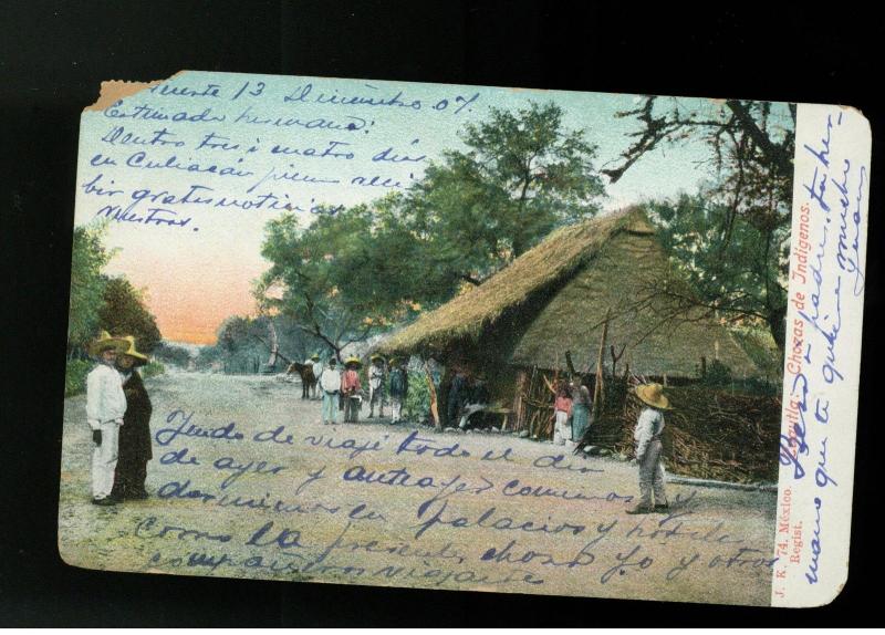 1907 Cautla  Mexico Postcard Cover Chozas de los Inigenas native people's huts