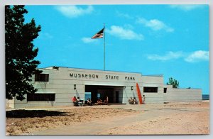Michigan~Muskegon State Park~View Of Entrance To Bath House Shelter~Vintage PC