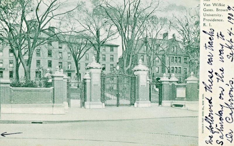 Postcard Early View of Van Wilkes Gate at Brown University, Providence, RI.  K3