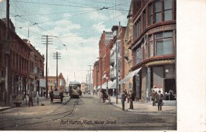 US Michigan Port Huron Water Street Tram vintage postcard