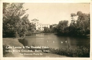 1940s Lake Laverne & Memorial Union Iowa State College, Ames, IA RPPC Postcard