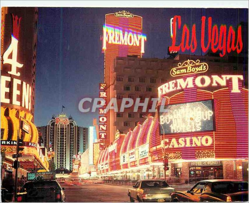 Postcard Modern Las Vegas Fremont Street at Night Sam Boyd's Fremont