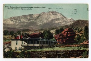 Postcard Balanced Steamboat Rocks Garden Gods Pikes Peak CO Standard View Card 