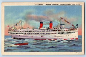 1940 Cleveland Ohio Postcard Steamer Theodore Roosevelt Cedar Point Route Ship