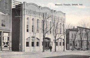 Delphi Indiana Masonic Temple Hand Colored Vintage Postcard U2196