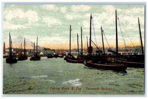 c1910 Fishing Boats Tug Sailboat Fishermen Yarmouth Harbour Vintage Postcard 