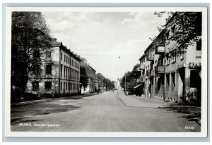 Skaraborgsgatan Skara Sweden RPPC Photo Postcard Street Photo Shop c1940's