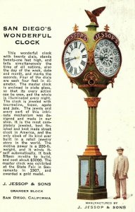 J. JESSOP & SONS GRANGER BLOCK SAN DIEGO, CA MAKERS OF WONDERFUL STREET CLOCK G4