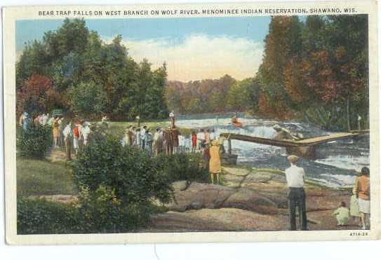 Bear Trap Falls, Shawano, Wisconsin, WI, 1941 Linen