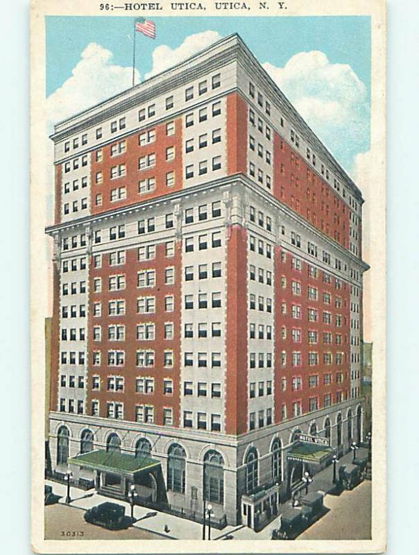 Unused W-Border OLD CARS & UTICA HOTEL Utica New York NY u9529