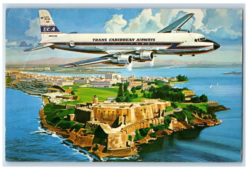 1961 Trans Caribbean Airways New Super DC-6B Curacao Vintage Posted Postcard