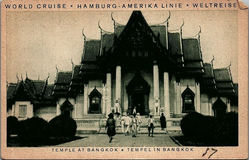1929 HAMBURG-AMERICAN LINE RESOLUT CRUISE BANGKOK TEMPLE PAK NAM POSTCARD 36-226