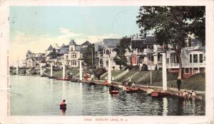 WESLEY LAKE NEW JERSEY BOATS & BATHERS POSTCARD 1904 PSTMK