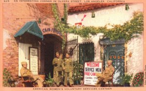 Vintage Postcard Olvera Street American Women's Voluntary Services Canteen LA CA