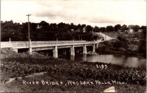 Real Photo Postcard River Bridge in Red Lake Falls, Minnesota