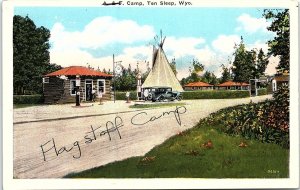 c1930 TEN SLEEP WYOMING A & F FLAGSTAFF CAMP HWY 16 WHITE BORDER POSTCARD 41-107