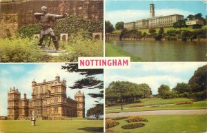 Postcard United Kingdom Nottingham multi view statue palace architecture park