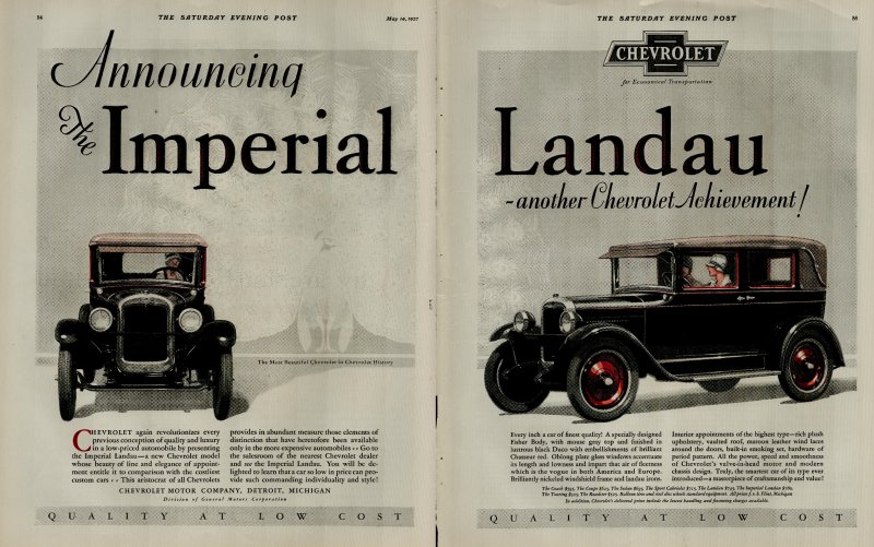 1927 Chevrolet Imperial Landau Another Chevy Achievement Vintage Print Ad 3938