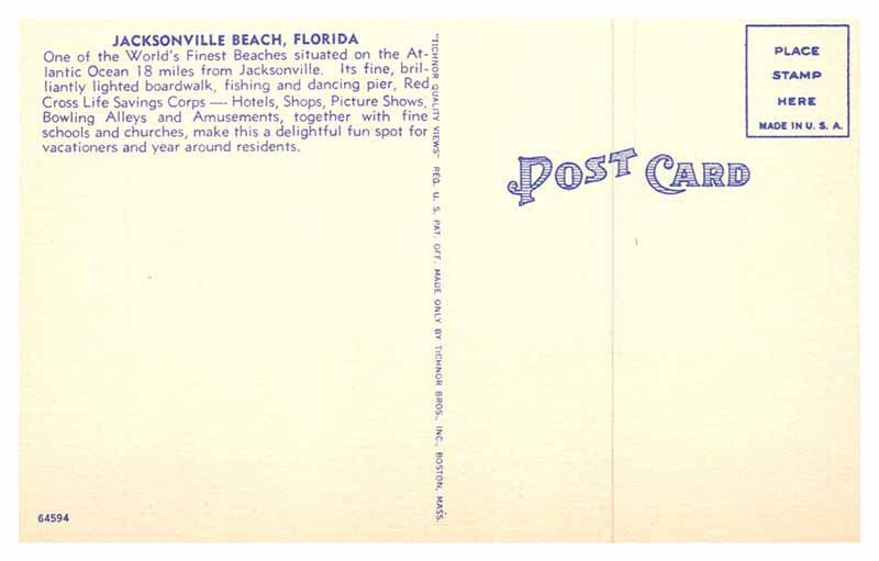 Postcard BEACH SCENE Jacksonville Florida FL AQ5740